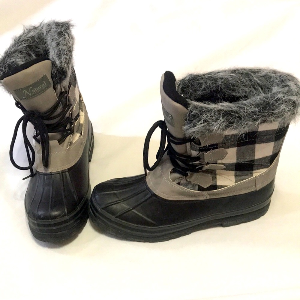 Natural Reflections Buffalo Check Faux Fur Winter Snow Boots Women’s Size 9